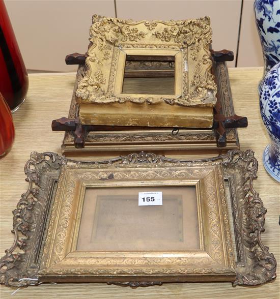 Five assorted picture frames Largest 43cm wide